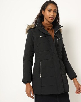 black coat with fur hood long