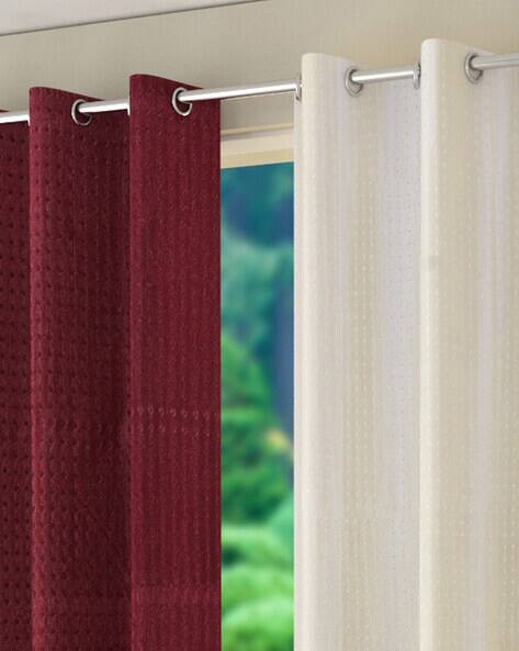 Maroon Cream Curtains Accessories For Home Kitchen By Sheen Decor Ajio Com Maroon Cream Curtains, Red Checked Curtains Wilko