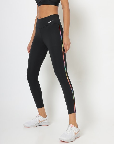 Ankle-Length Sports Leggings with Contrast Side Print