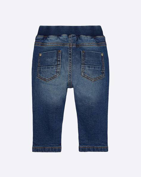 Lightly Washed Straight Fit Fleece-Lined Jeans