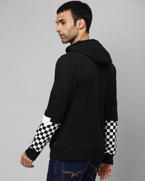 Black hoodie outlet with checkered sleeves