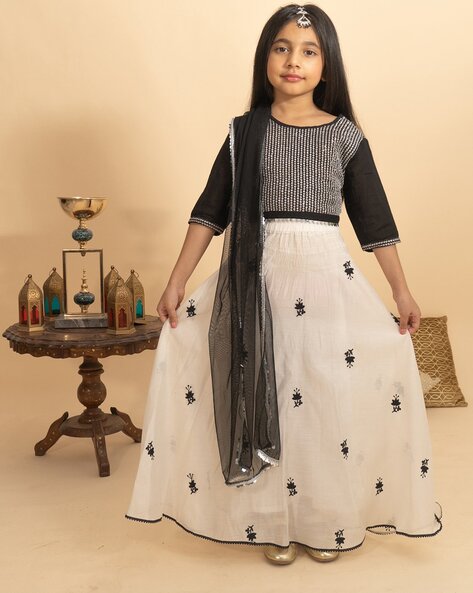 Buy Yellow Black Silk Party Wear Mirror Work Readymade Kids Lehenga Choli  Online From Wholesale Salwar.