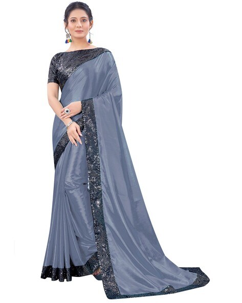 Grey embroidered net saree with blouse - Colour Trendz - 2693610 | Designer  sarees wedding, Wedding sarees online, Party wear sarees