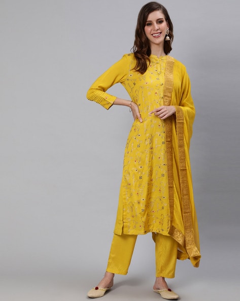 ajio yellow kurta set