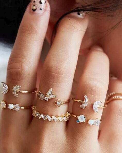 Set of 7 Stone-Studded Finger Rings