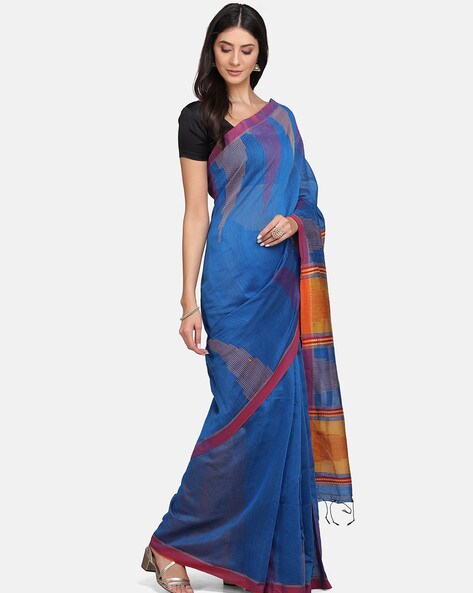 Blue Kanjiv - Lotus Motif Phool-Patti Kota Cotton Saree – Gunjha.com