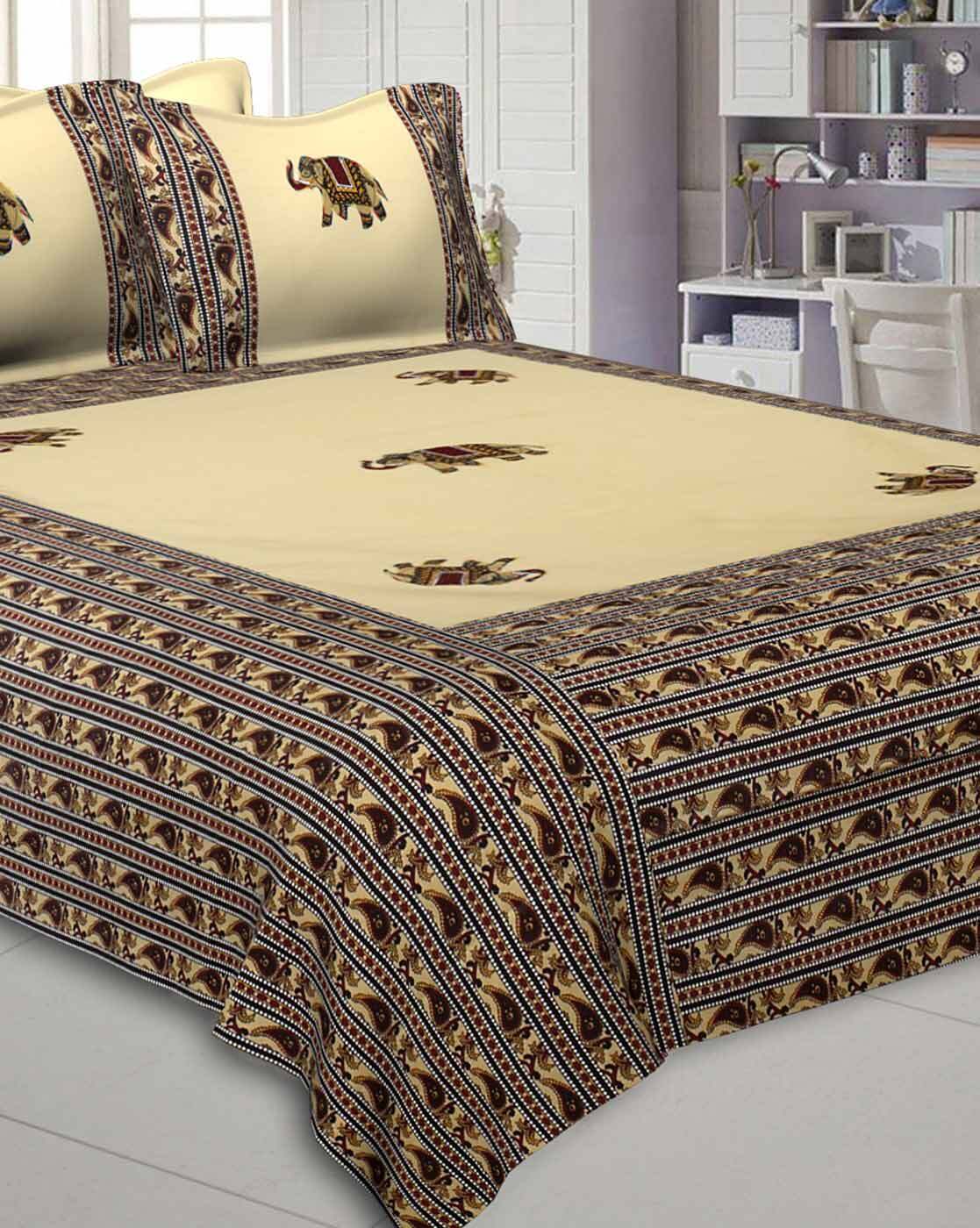 King Size 240TC Jaipuri Cotton Bedsheet With 2 Pillow Cover Set Bedding Set 3Pc 