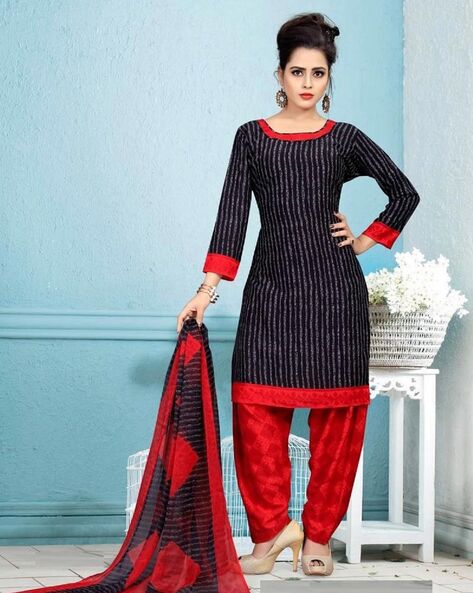 Striped Unstitched Dress Material Price in India