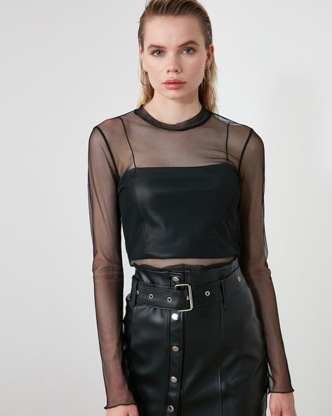 Sheer Slim Fit Round-Neck Top