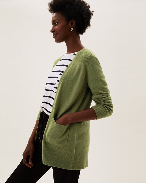 Olive green outlet open front cardigan