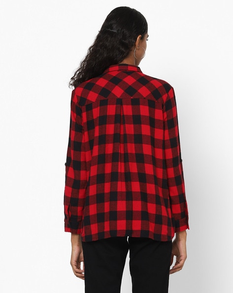 red burberry check shirt