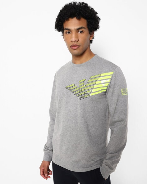 Emporio armani crew deals neck logo sweatshirt grey