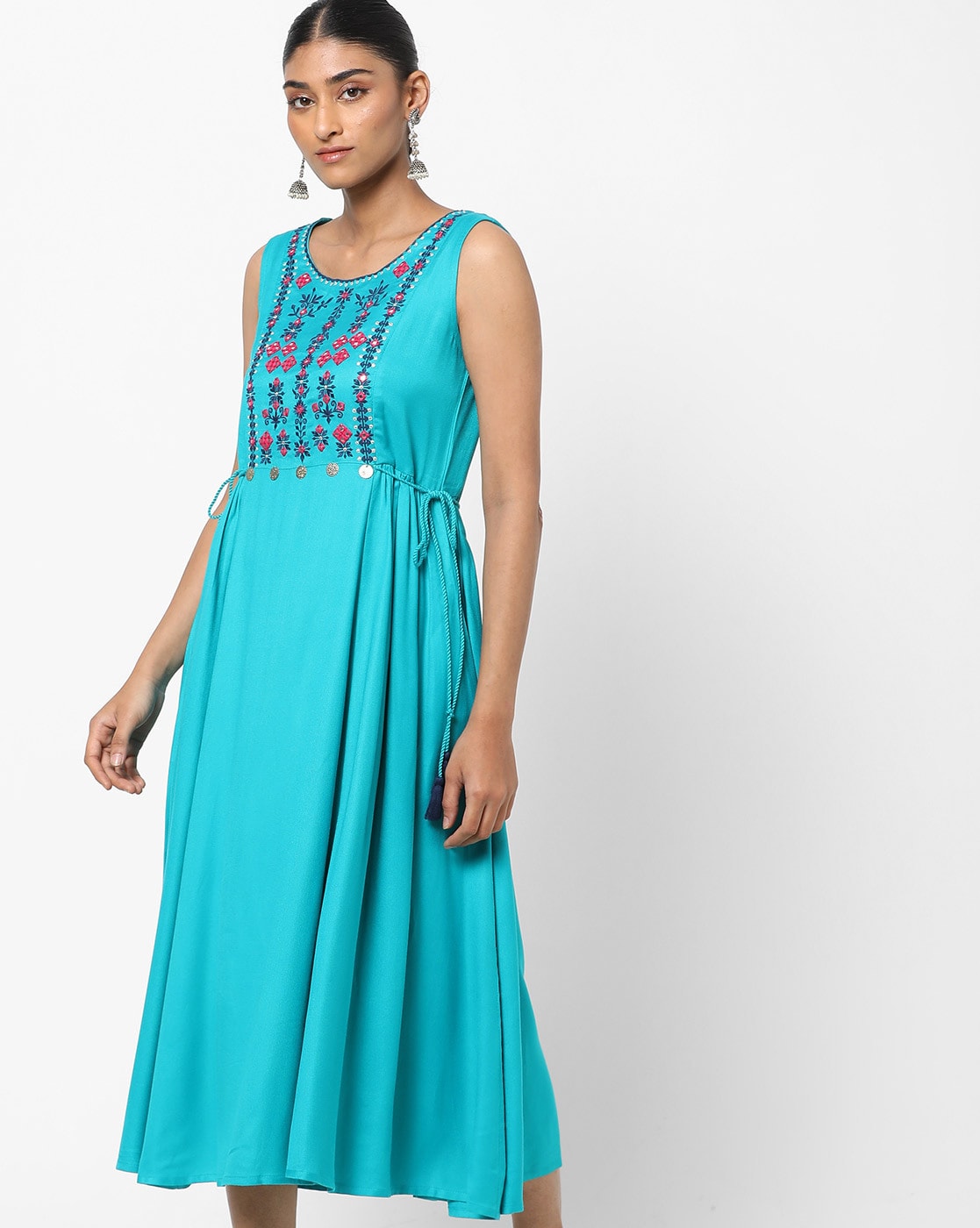 Sea Green Ruffle Asymmetric Dress