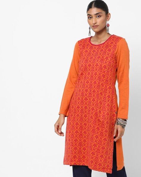 Girl's Orange Chikankari Cotton Kurta & Leggings Set - Absolutely Desi