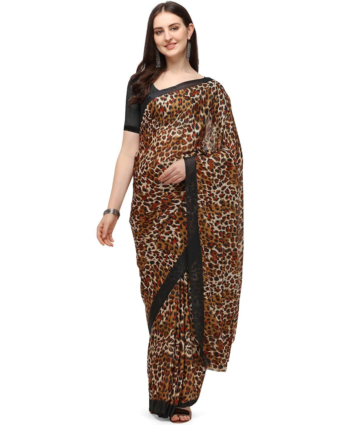 Buy Rajesh Silk Mills (RSM) Women Crepe Tiger Print Saree with Blouse Piece  (Grey), 5.5 meters (PPSS01008) at Amazon.in