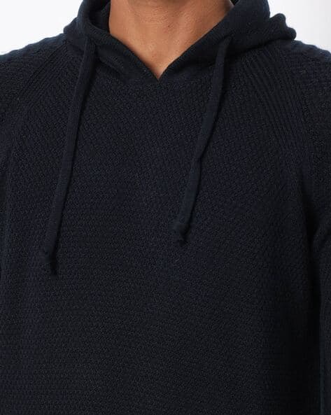 Textured Cotton Hooded Pullover with Raglan Sleeves view 3