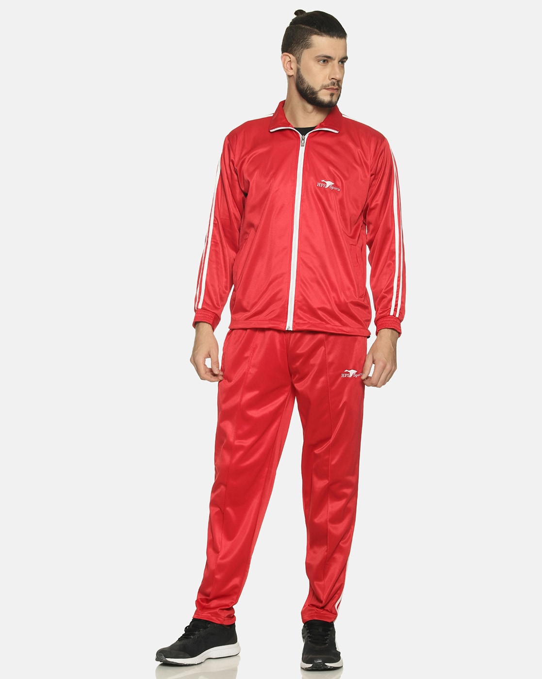 White tracksuit cheap with red stripes