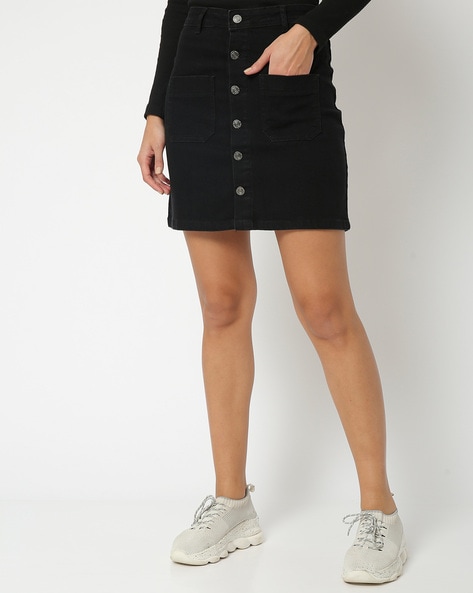 Plus Size Casual Denim Skirt Women's Plus Solid Flap Detail - Temu
