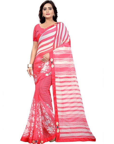 Buy Jaanvi Fashion Floral Print Bollywood Chiffon Pink Sarees