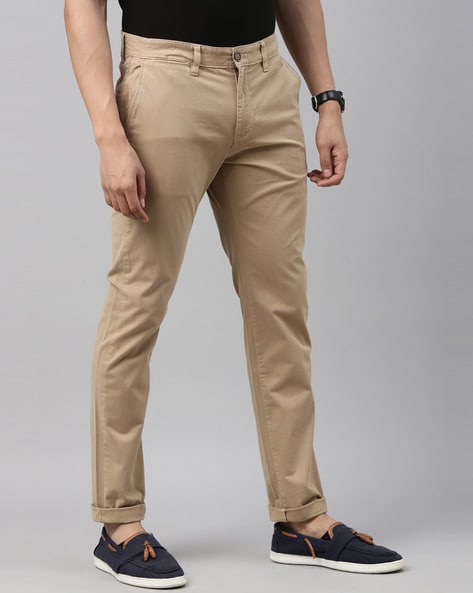 Raymond Men Khaki Slim Fit Solid Formal Trousers  Indian Offer