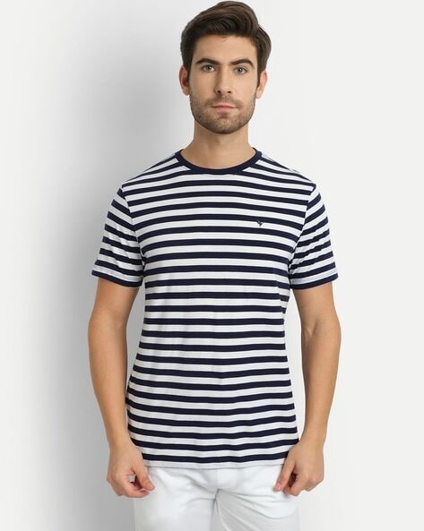 Buy AM SWAN Mens Stripes Blue T-shirt online