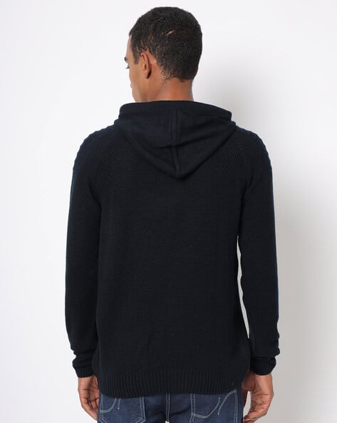 Textured Cotton Hooded Pullover with Raglan Sleeves view 2