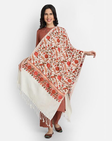 Floral Embroidered Stole with Fringes Price in India