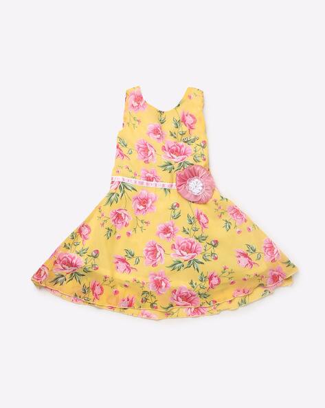 Floral Print A-line Dress with Applique