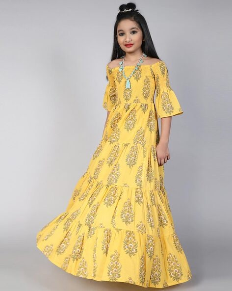 Buy THE DUBAI STUDIO Baby Girl's Yellow Floor Length Party Ball Gown Dress  for Teenagers at Amazon.in