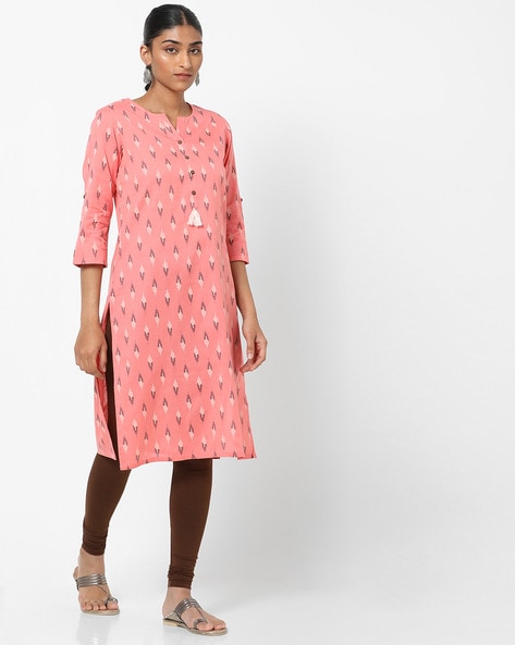 Printed Straight Kurta with Button Placket