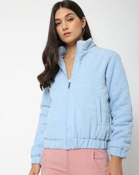 faux fur raglan sleeve hooded corduroy jacket