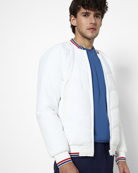 white and blue polo jacket