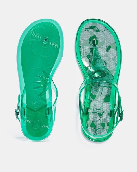 Buy Coach Natalee Jelly T-strap Slingback Sandals | Green Color Women |  AJIO LUXE