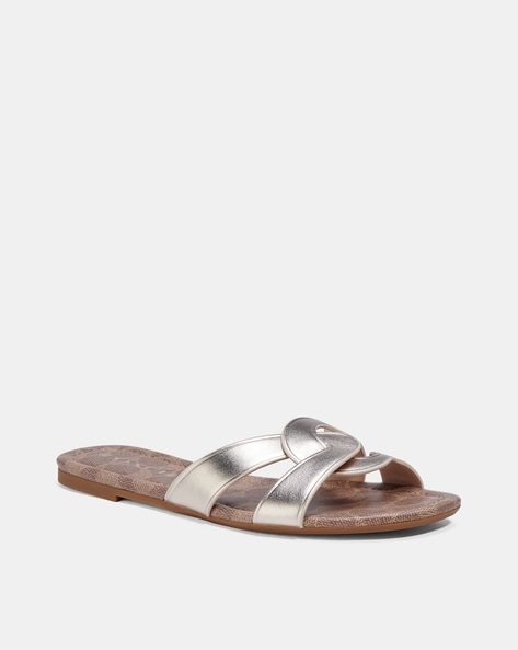 Buy Coach Essie Metallic Interlock Strap Sandals Rose Gold Color