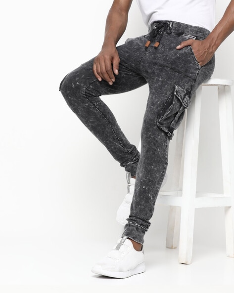 denim track pants mens