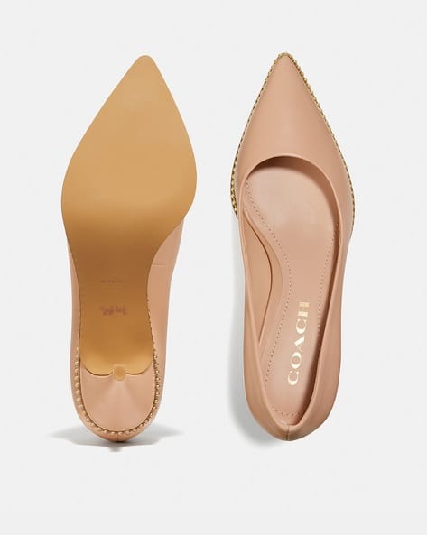 Jackie Leather Pumps with Beads Embellised