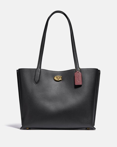 Willow Polished Pebble Leather Tote Bag - Black