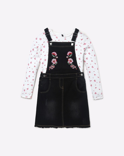 black floral dungarees