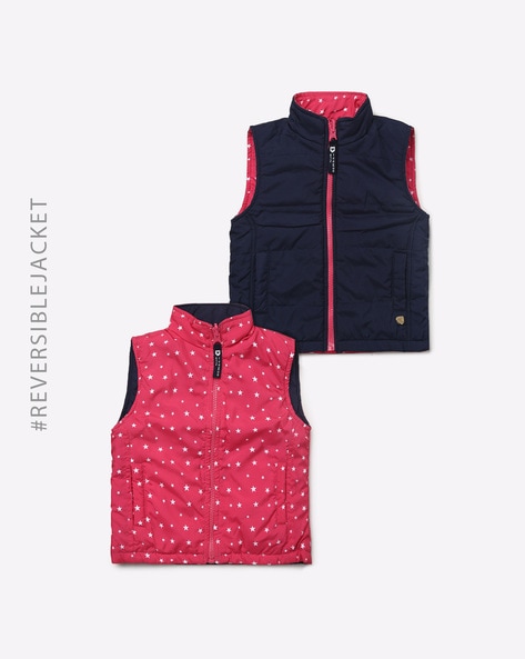 Reversible Sleeveless Women's Jacket Quilted Floral Jackets | Peach -  Vasangini