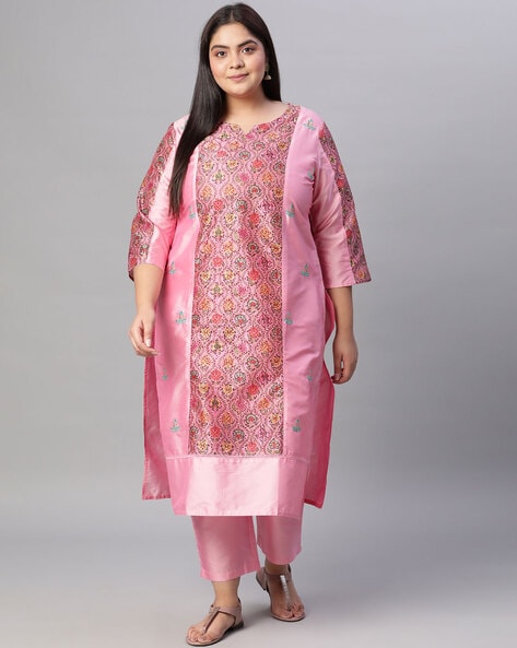 Buy Jaipur Kurti Grey & Rani Pink Embroidered Kurta With Palazzo Trousers  Online at Low Prices in India - Paytmmall.com