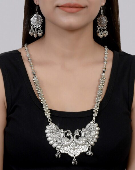 Samridhi DC Oxidised Silver-Plated Necklace & Earrings - Absolutely Desi