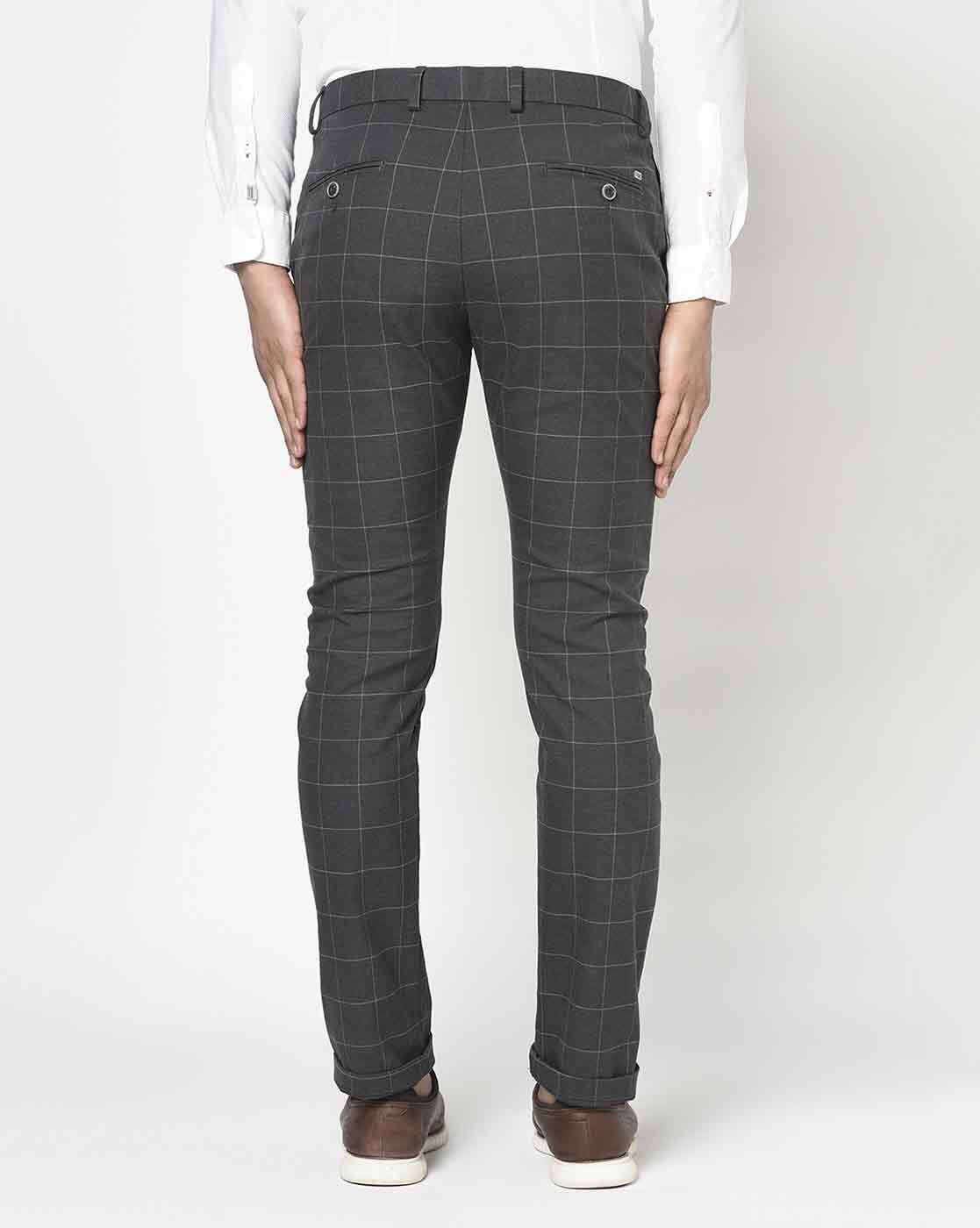 Buy Star Prince Slim Fit Check Trousers for Men Black at Amazonin