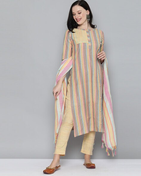 Striped 3-piece Unstitched Dress Material Price in India