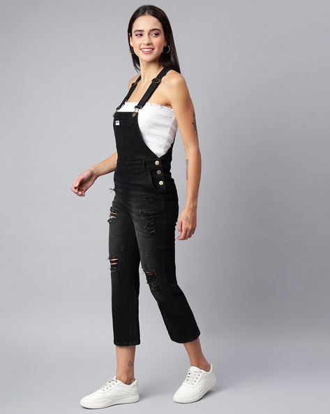 black ripped dungarees womens