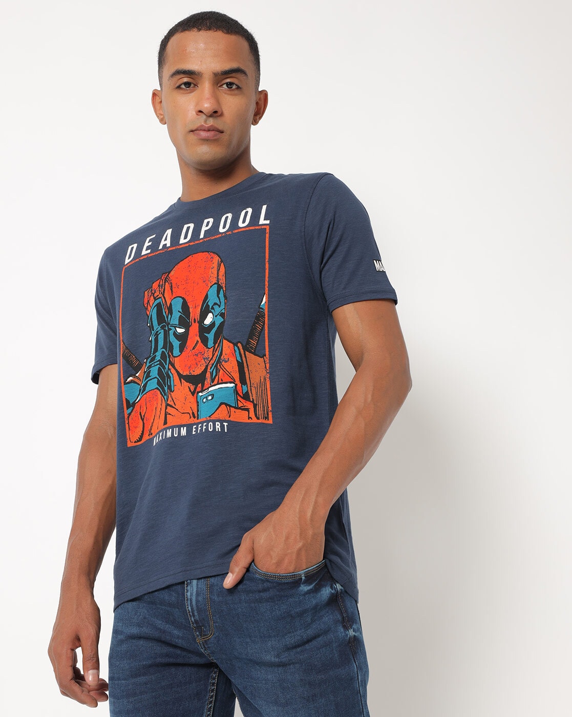 Regular Fit Deadpool Print Crew-Neck T-Shirt