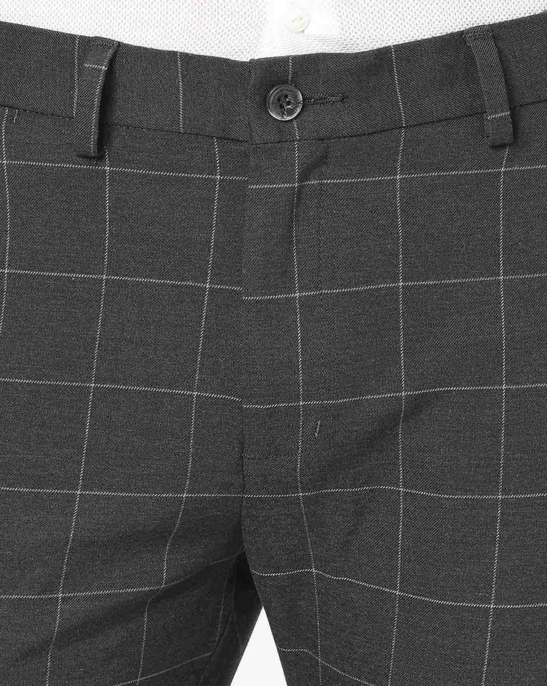 Buy BLACKBERRYS Grey Checked Cotton Stretch Slim Fit Mens Trousers |  Shoppers Stop