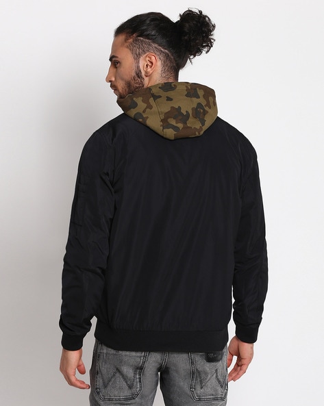 Camo Denim Jean Jacket Size XS Hooded Pockets Full Zip Buttons Cropped |  eBay