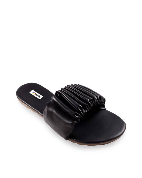 black flat sandals slip on