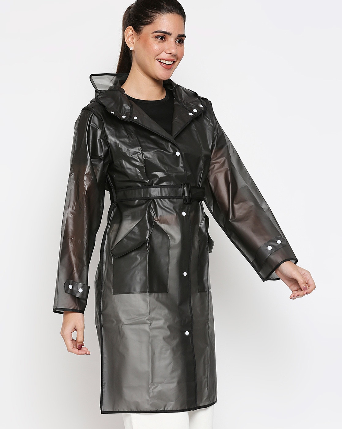 Black pvc raincoat top womens