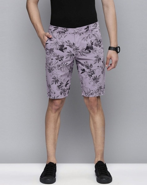 Printed Flat-Front City Shorts